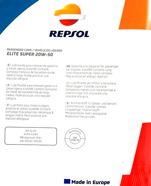 REPSOL ELITE SUPER 20W-50 ETIQUETA