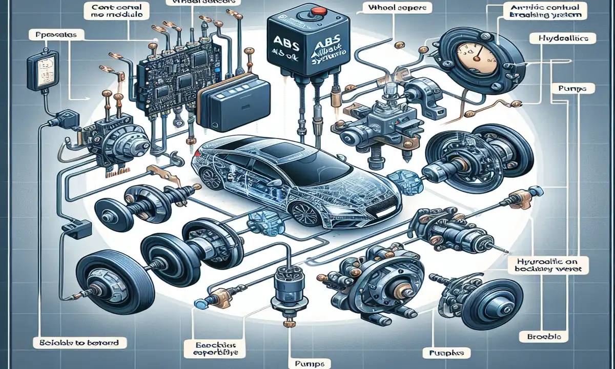 Diagrama del sistema ABS ilustrando su funcionamiento en un automóvil