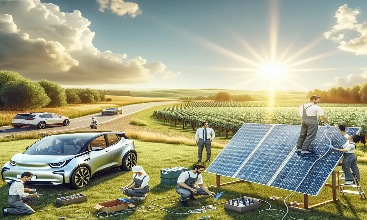 Instalación de paneles solares para recargar un vehículo eléctrico de forma sostenible.