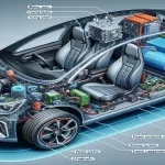 Diagrama ilustrativo del funcionamiento interno de un coche eléctrico y sus componentes tecnológicos clave.