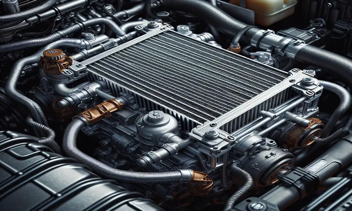 Imagen ilustrativa de un enfriador de aceite instalado en un vehículo