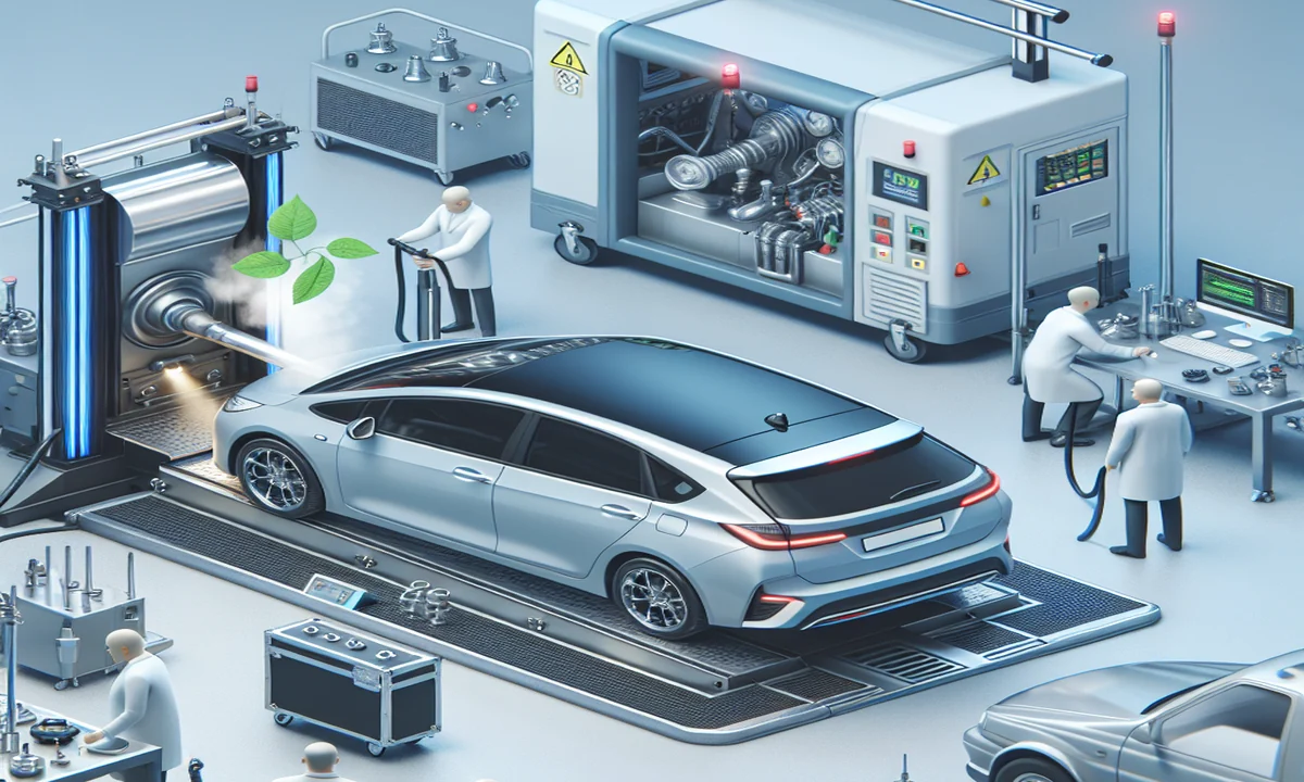 Imagen ilustrativa de un vehículo siendo sometido a la prueba de gases durante la inspección técnica ITV.