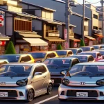 Imagen de varios Kei Car estacionados en una calle de Japón
