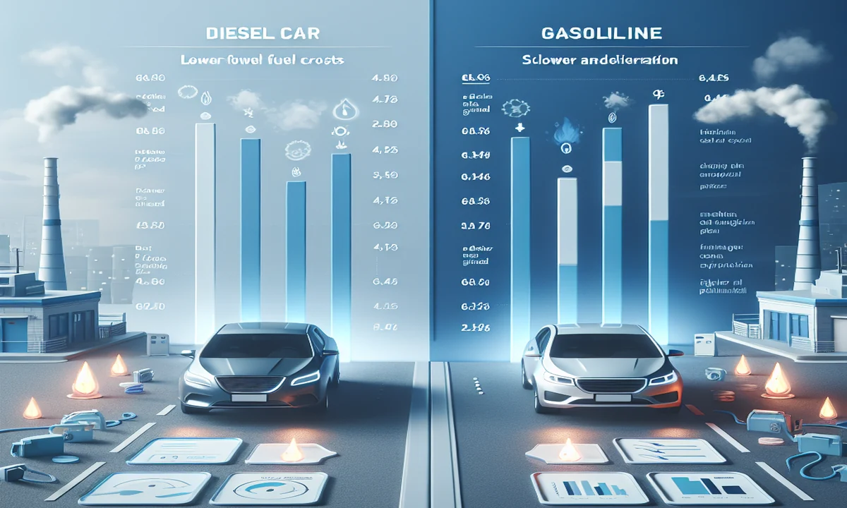 Imagen comparativa entre coche diésel y gasolina resaltando sus ventajas y desventajas