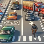 Imagen que ilustra la preferencia de paso en estrechamientos viales según la normativa de tráfico.