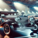 Imagen de un coche antiguo en una exposición de vehículos clásicos.