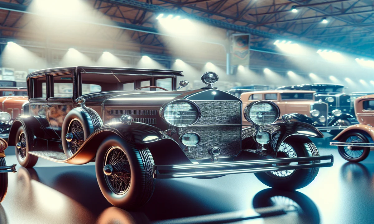 Imagen de un coche antiguo en una exposición de vehículos clásicos.